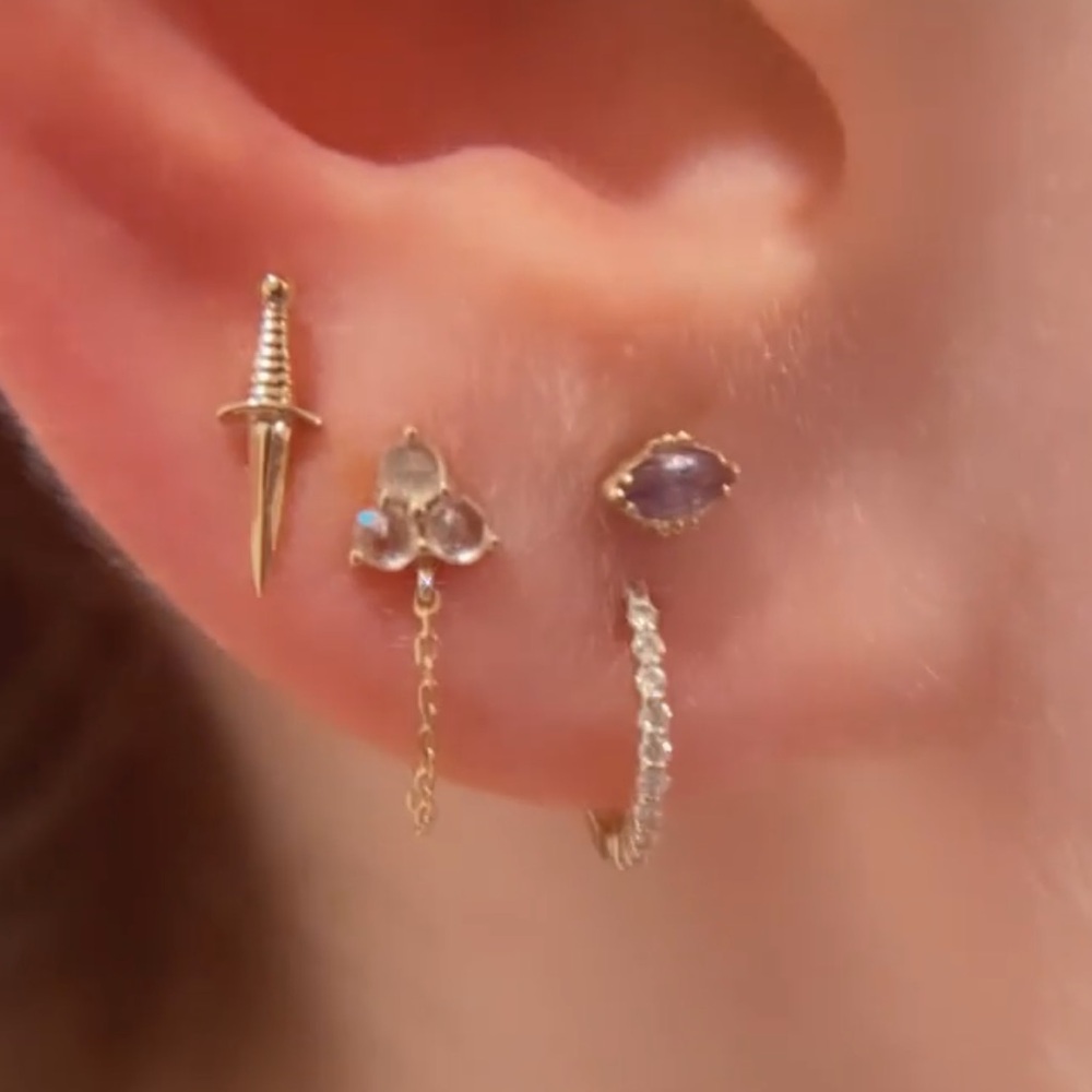 Tiny solid gold and amethyst flat back stud